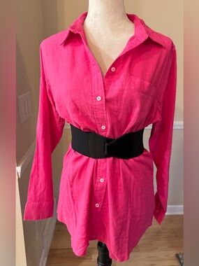 💘 GAP NWT Hot Pink Fuchsia Linen Blend Tunic Button Up Shirt — Size S
